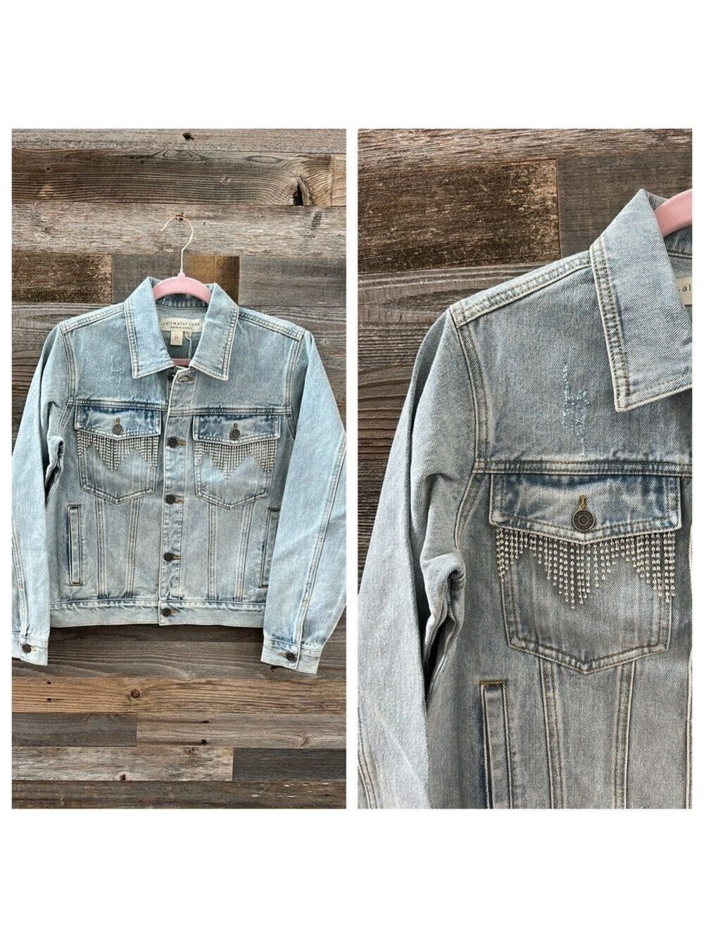 NWT Saltwater LUXE Rhinestone Light Denim Jacket Size Medium